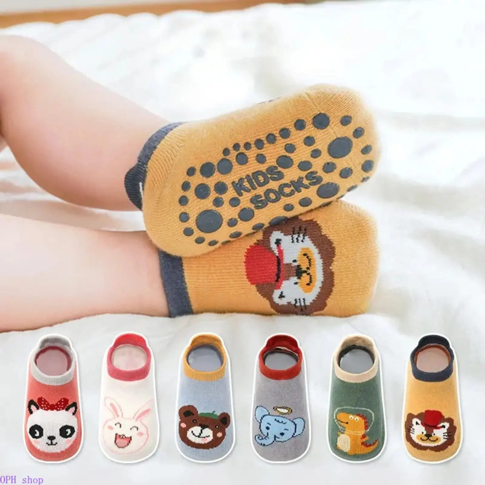 Toddler Grip Socks 6-Pack, Soft Comfy Cotton Ankle Socks with Cute Animal Prints, Breathable Non-Slip for Boys & Girls Indoor Walking, Comfy Hosiery, Soft Comfy Socks
