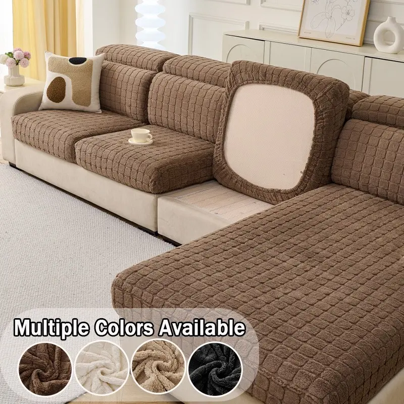 Classic Fashion Plush Sofa Pad, Solid Color Protector, Non-Slip, Dust-Proof, Pet-Friendly, Fits 1-4 Person Sofas, All Seasons