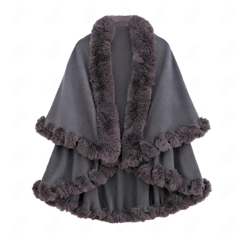 Wool collar double-layer imitation cashmere cape shawl knitted cardigan jacket women's autumn and winter jacket shawl