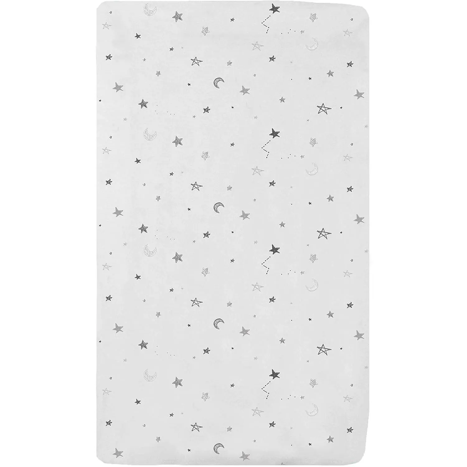 15" x 33" Fitted Bassinet Sheet, Printed 100% Natural Cotton Jersey Knit, Grey Star and Moon, Soft Breathable, for Boys and Girls