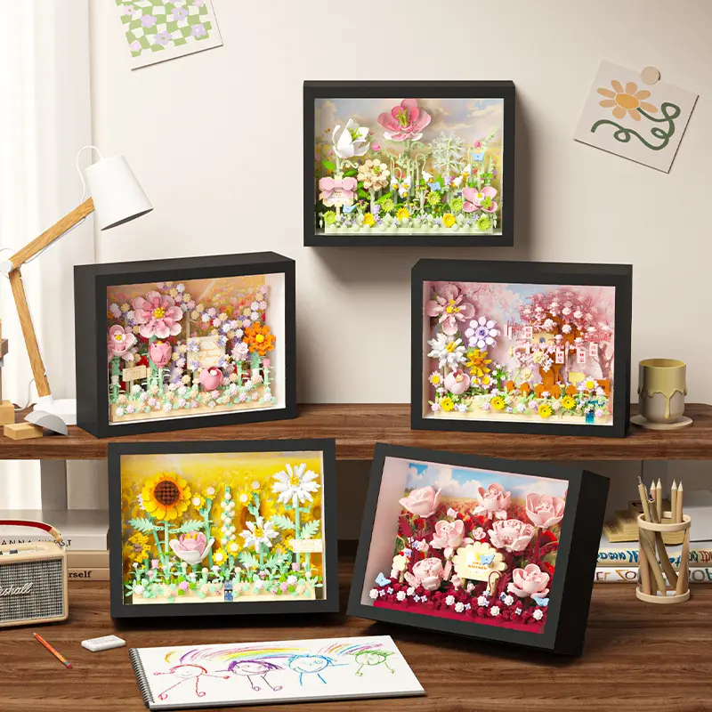 Rose Photo Frame Building Block Set – DIY Assembly Puzzle – Birthday Gift