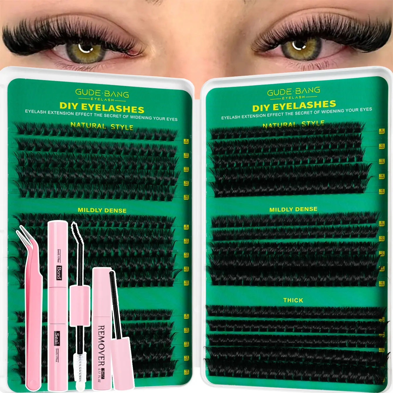 Eyelash Extension Kit with Glue, Tweezers, Remover, D Curl Mixed 8-16mm, Large Capacity, Suitable for Home Use, Beginner Friendly, Lash Set