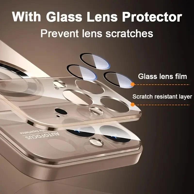 Luxury Matte Magsafe Case For iPhone 17Pro 16 15 14 13 12 ProMax Glass Lens Camera Wireless Charging Protection Cover Protective Smartphone Casing