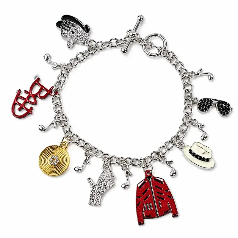 Two-piece charm bracelet set, collectible chain friendship jewelry suitable for daily wear, featuring hat and glove pendants, Michael Jackson, bracelet jewelry, collectible item, metal-coated, two-piece set, unisex, birthday gift, celebrity style