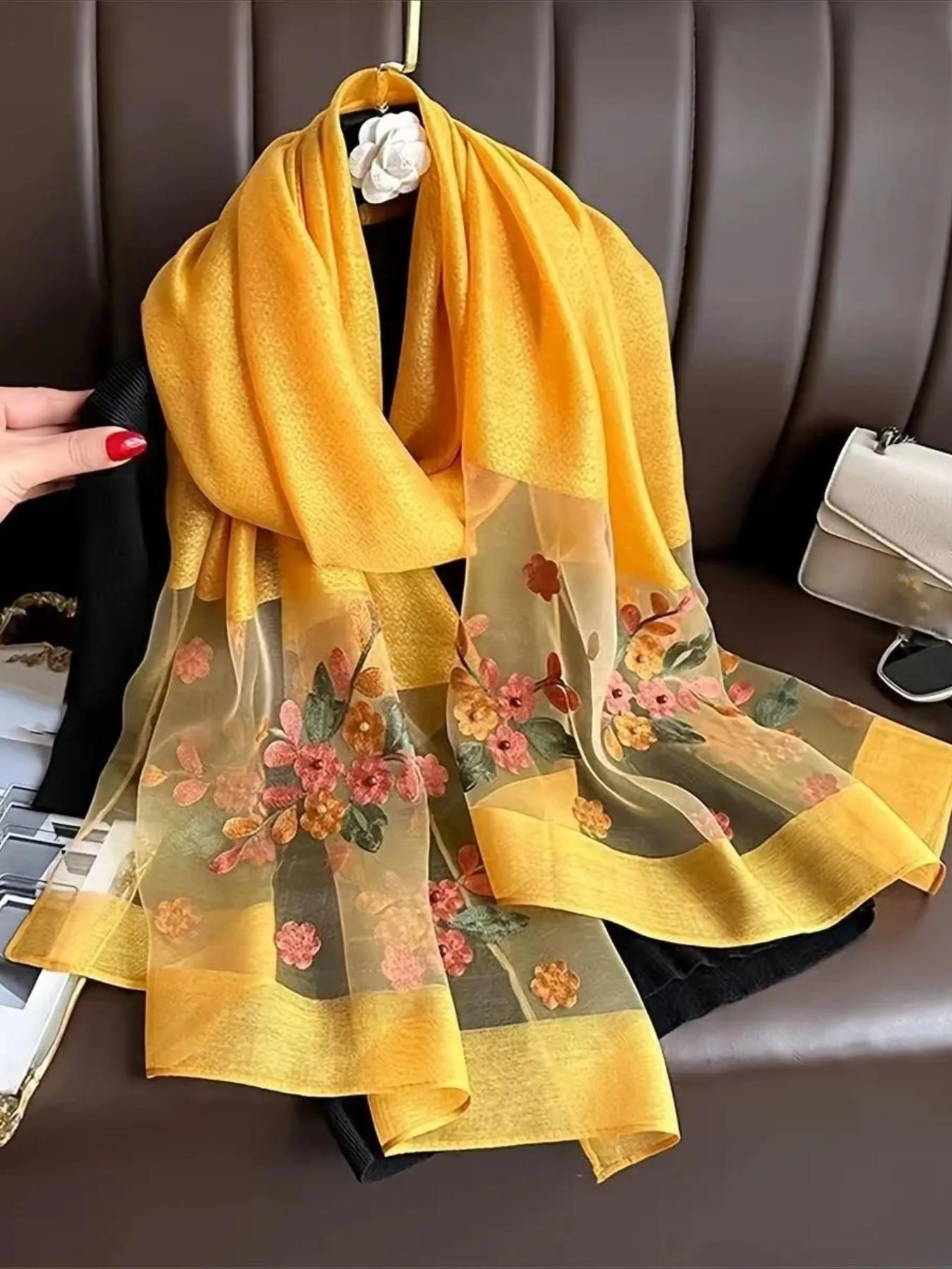 Floral Embroidery Scarf, Fashionable Soft Comfortable Shawl for Women & Girls, Casual Versatile Scarf for Daily Wear