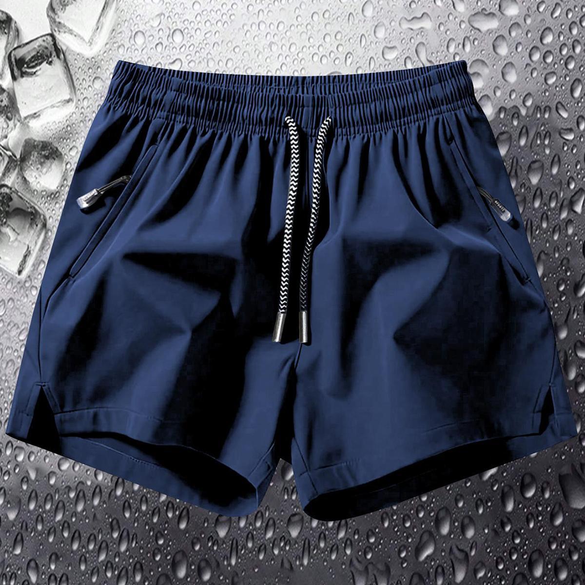 3PCS Men's Plain Fashion Sports Shorts with Drawstring and Zipper Pockets, Suitable for Summer Training, Daily Wear, Elastic Drawstring Waistband with Zipper Pockets, Lightweight and Breathable Summer Workout Pants for Outdoor Activities and Casual Wear