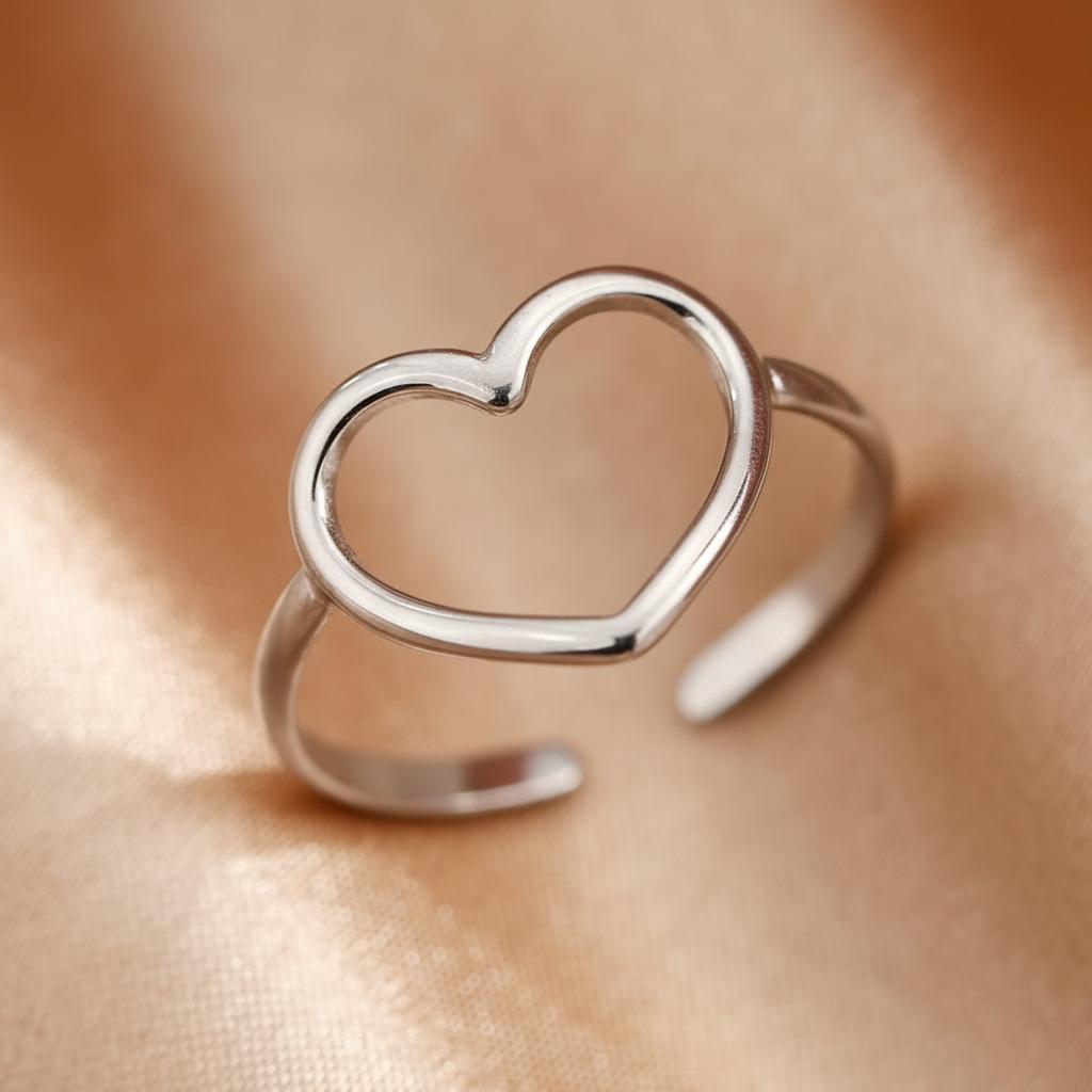 Fashionable stainless steel heart-shaped open ring, retro and popular geometric opening, adjustable titanium steel finger ring for ladies