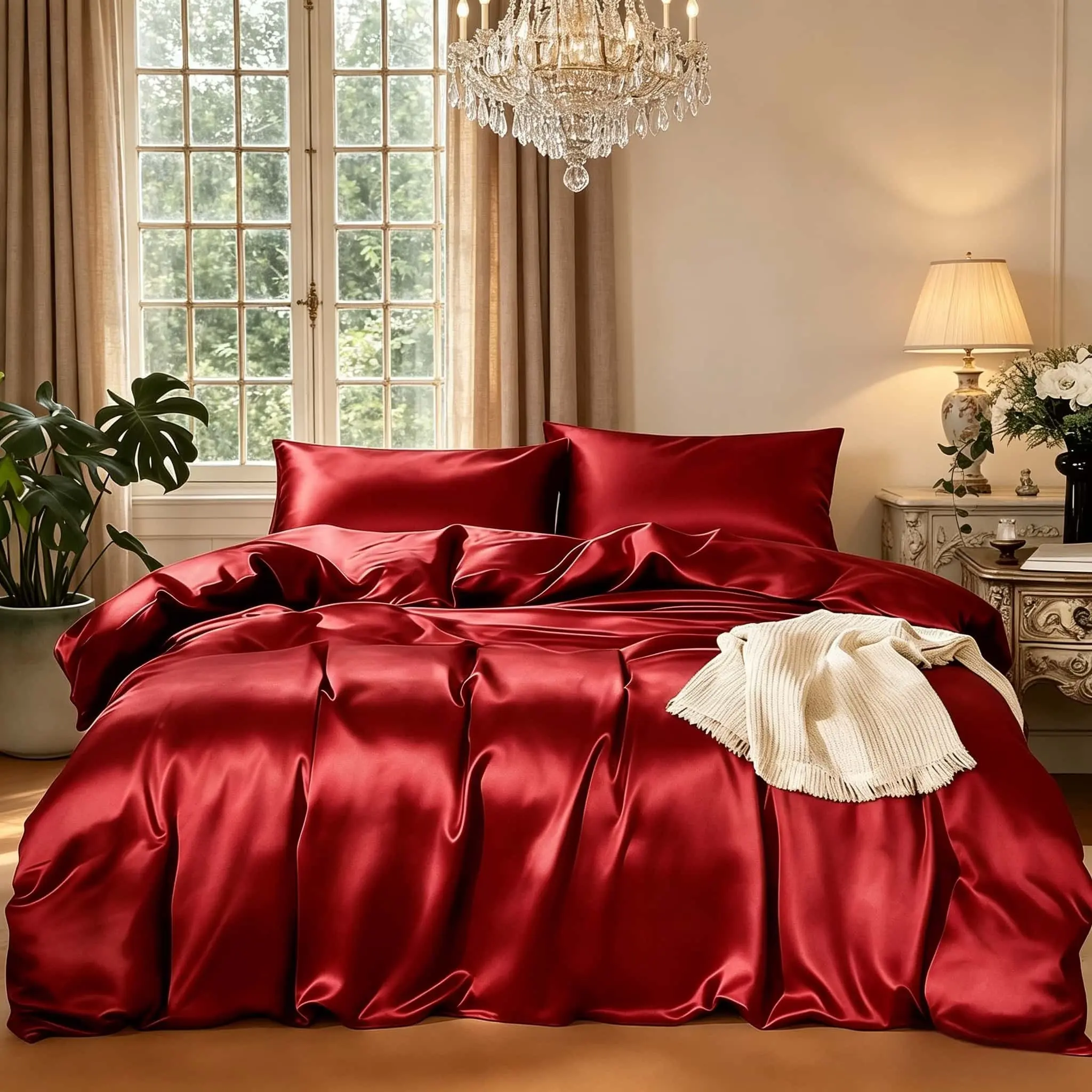Luxury Satin Duvet Cover Set, Solid Color Bedding, Soft and Comfortable, Comfy Bed Sets, Bed Covers. Includes 1 Duvet Cover + 2 Pillowcases, No Filler.