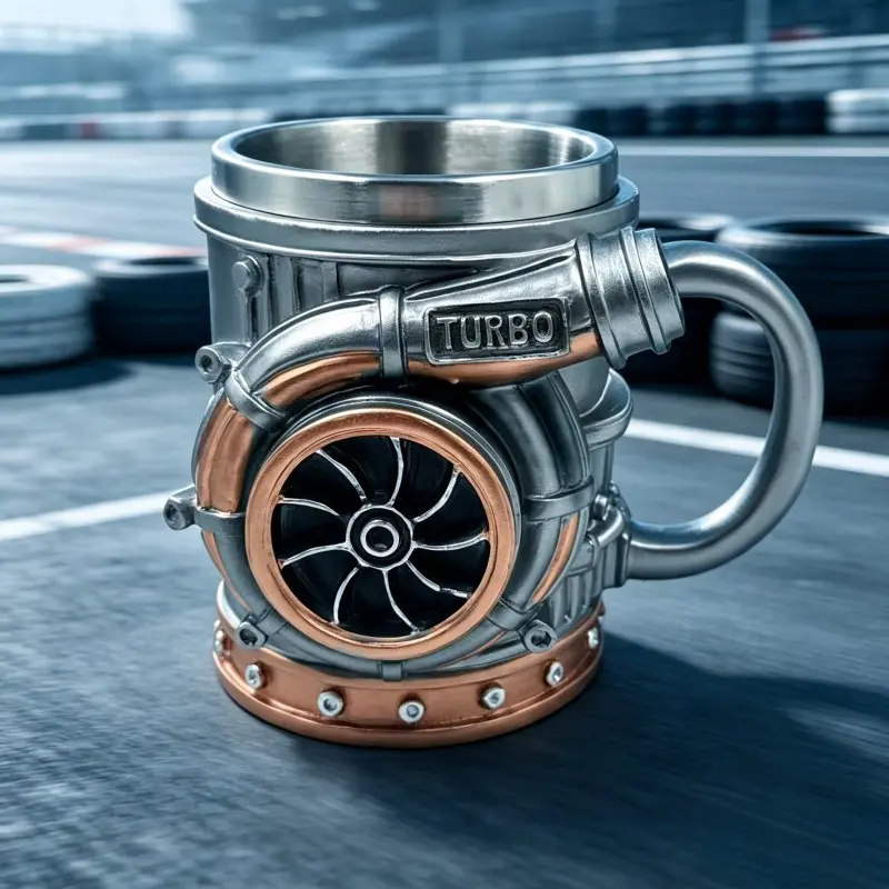 Turbo Charger Beer Mug, 3D Resin Engine Turbine Coffee Cup, Stainless Steel Liner, Creative Gift for Car Lovers, Racing Fans