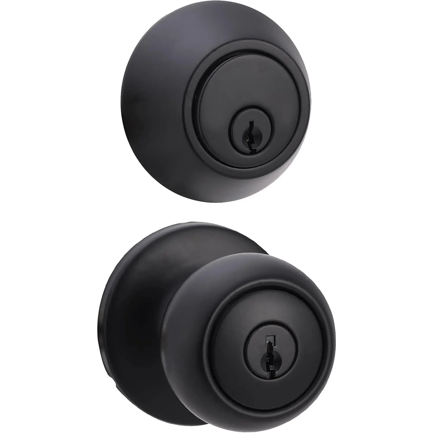Coastal Matte Black Exterior Door Knob with Key Lock and Deadbolt - Keyed Alike, Constructed with Brass, Steel, Zinc