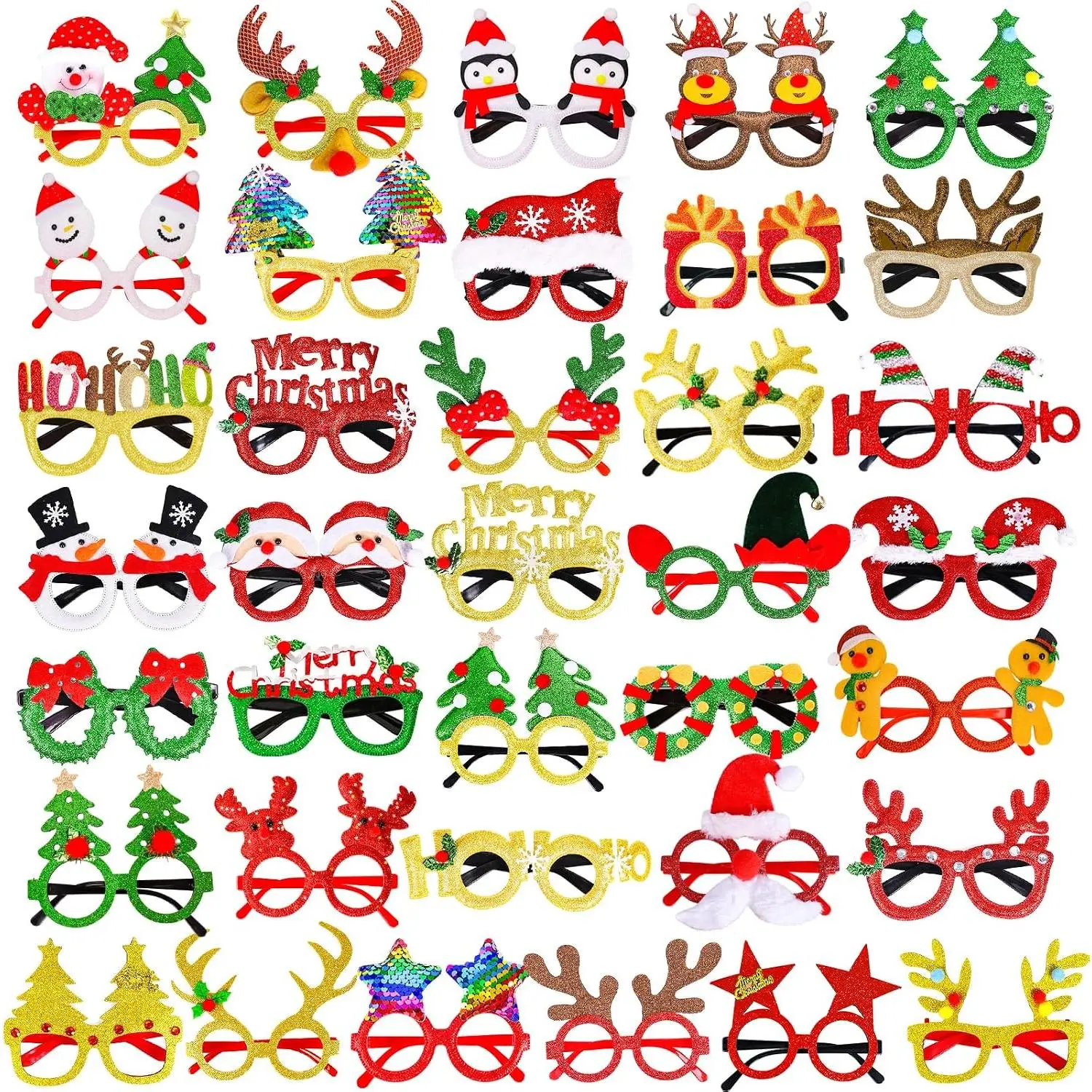 36 count Christmas Glasses Glitter Holiday Glasses Frames Christmas Eyeglasses Party Decorations for Christmas Party Favors Holiday Favors ( Size Fits )