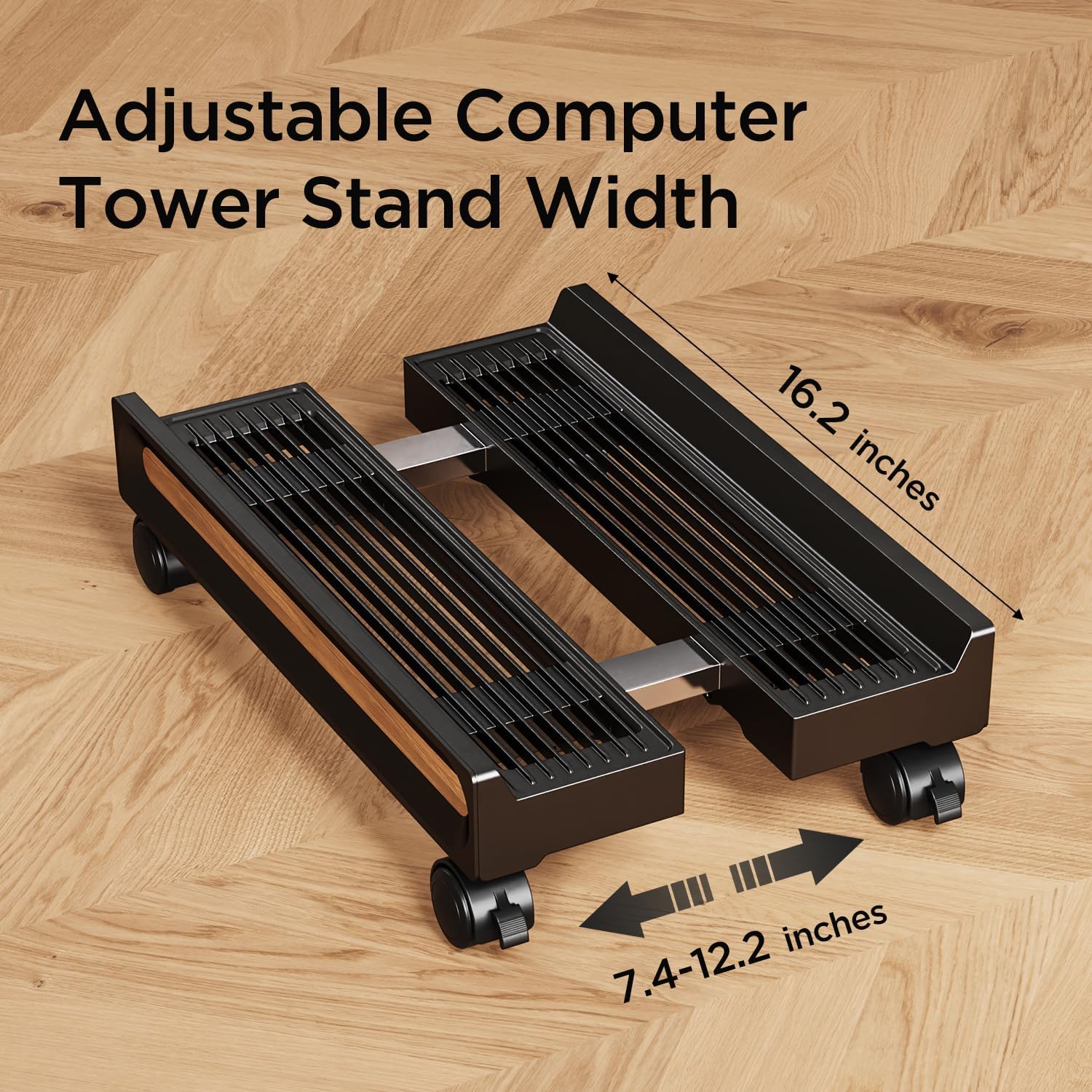 Adjustable Mobile CPU Stand,Ventilated PC stand for floor, Computer Tower Stand with Locking Caster Wheels Fits  PC,Computer Mobile Cart Holder for Office,Gamers and Students
