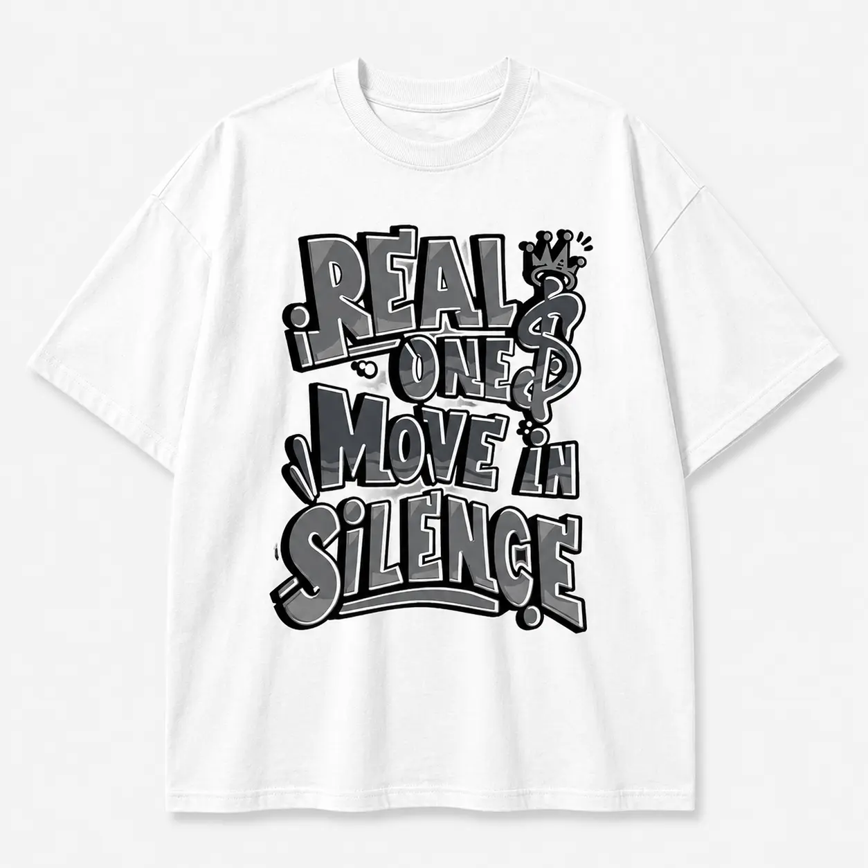 Cotton Men Gifts Bold Real One Move In Silence Graphic T-Shirt With Urban Vibes.