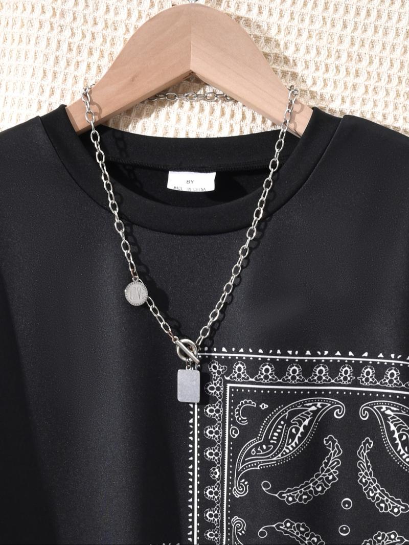 Two-piece Set Boy's Patchwork Print Short Sleeve Top & Shorts, Casual Fashion Round Neck Top & Shorts for Daily Wear, Kids Summer Clothes Two-piece Set Boy's Patchwork Print Short Sleeve Top & Shorts, Casual Fashion Round Neck Top & Shorts for Daily Wear, Kids Summer Clothes