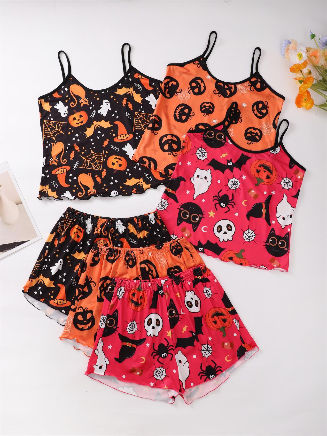Halloween 6-Piece Sexy Lingerie Pajama Set for Women, Fitted Sheer Lace Design, All-Season Comfortable Sleepwear Loungewear Collection