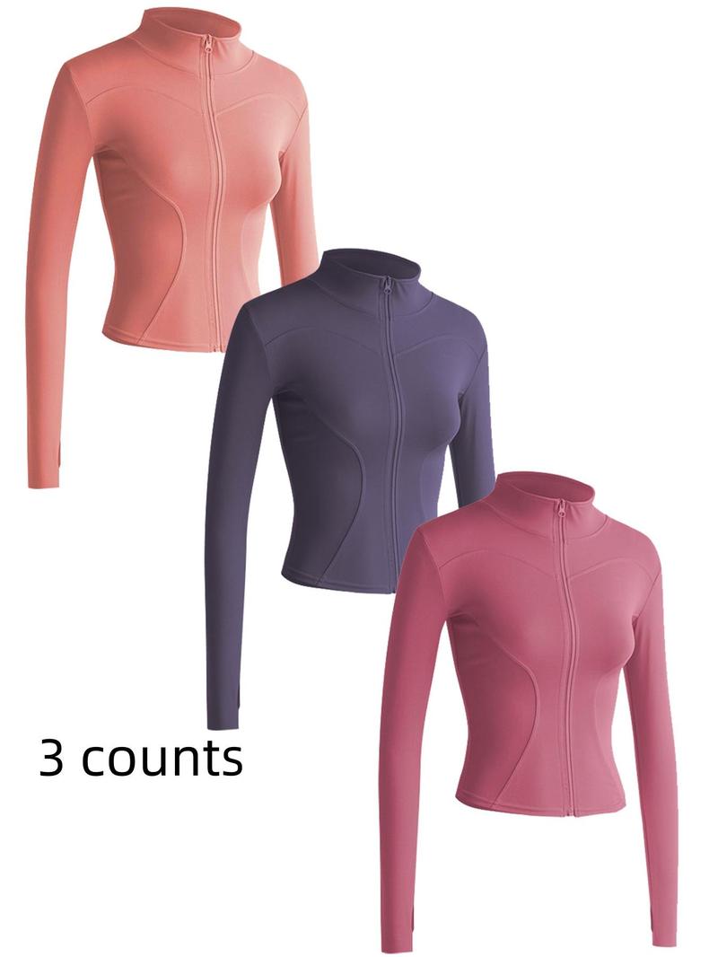Women's Solid Zip Up Mock Neck Sports Outerwear, Athletic Long Sleeve Sports Top, Gym Clothes, Comfortable Ladies Jacket for Indoor Outdoor Wear, Gym Clothing, Valentine's Day Gift for Girl, Fall Gift