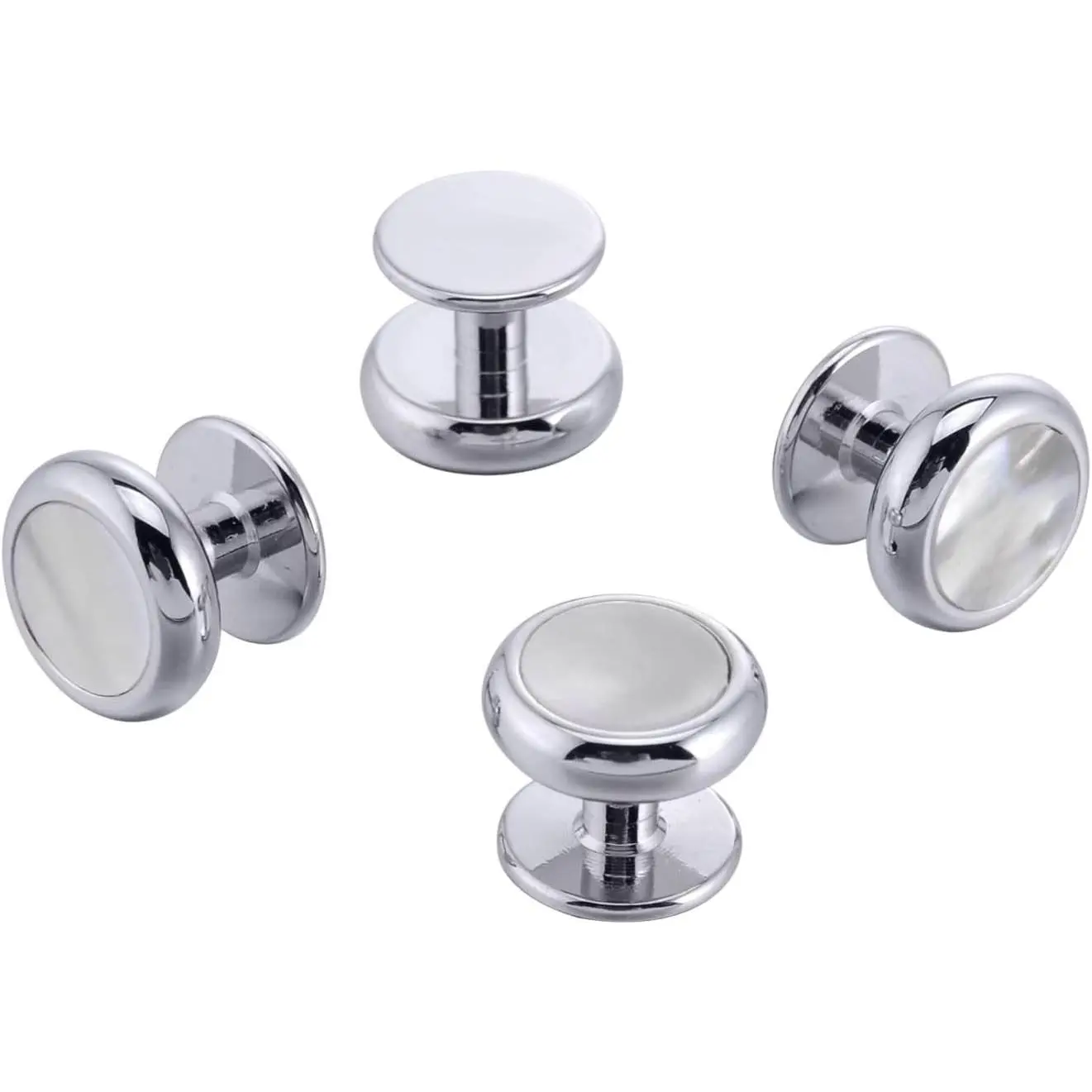 Men Cufflinks and Studs with Natural Mother of Pearl, Silver/Golden 1 Pair Men's Cuff Links and 4pcs Shirt Studs Buttons Jewelry for Wedding Party Daily Office Formal or Casual Dress Accessory
