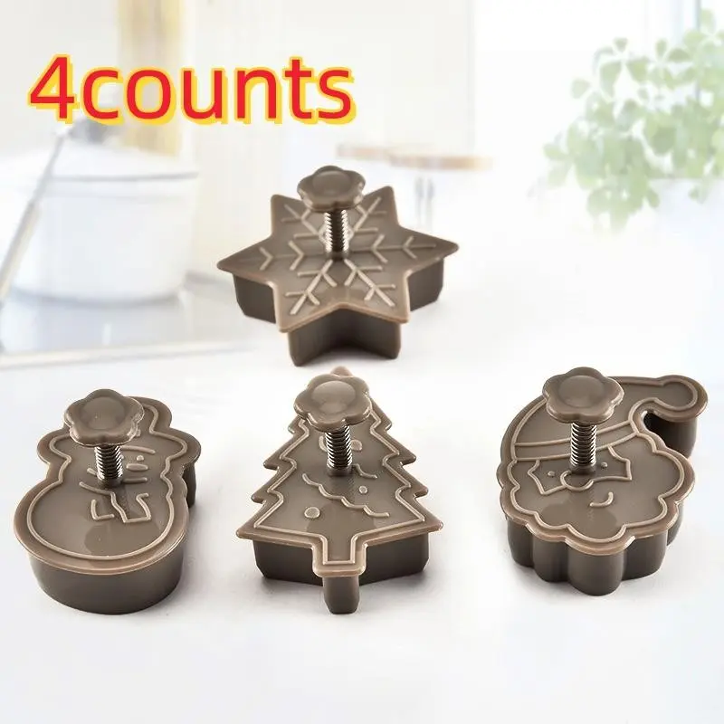Set of 4 Christmas Cookie Cutters, Snowman, Snowflake, Christmas Tree, Santa Claus Patterns, Perfect for Holiday Baking, Baking Molds