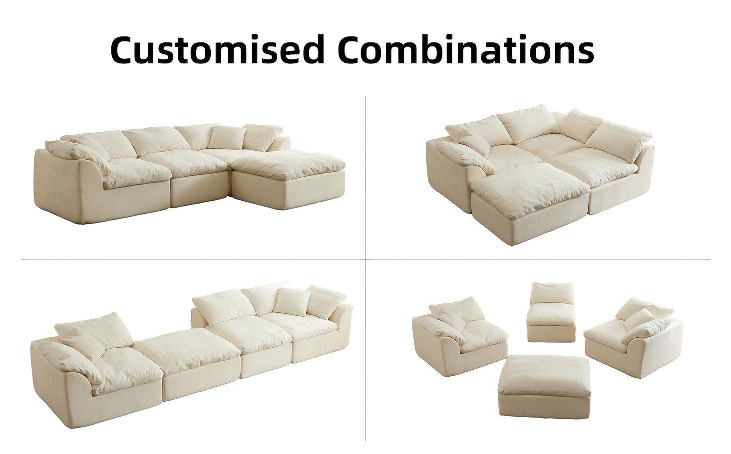 [1/2 Packages]Cloud Sofa: Freely Combinable Modular L-shaped Sofa with No-frame Compression Design. Includes Ottoman. Made of Skin-friendly Chenille Fabric. Features Armrests and Can Be Converted into a Sofa Bed. No Assembly Required
