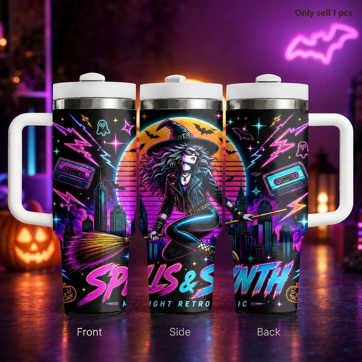 Witch Spells Halloween Aesthetic 40oz Stainless Steel Tumbler, Cute Gothic Travel Cup with Straw & Handle, Leakproof Insulated Drink Cup for Halloween Party, Coffee, Office, Car Cup Holder and Witch Lover Gift