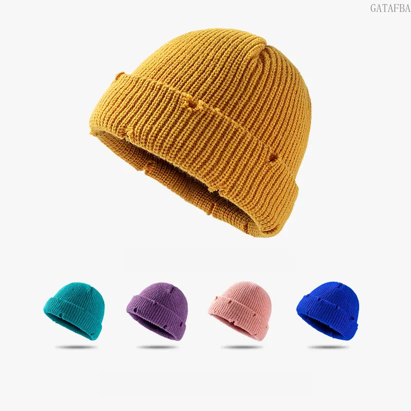 Unisex Knitted Cuff Skull Cap Beanie - Distressed Hip Hop Style, Warm Free Size All Seasons Headwear for Outdoor Streetwear, Dance Sports, Fashion, Daily