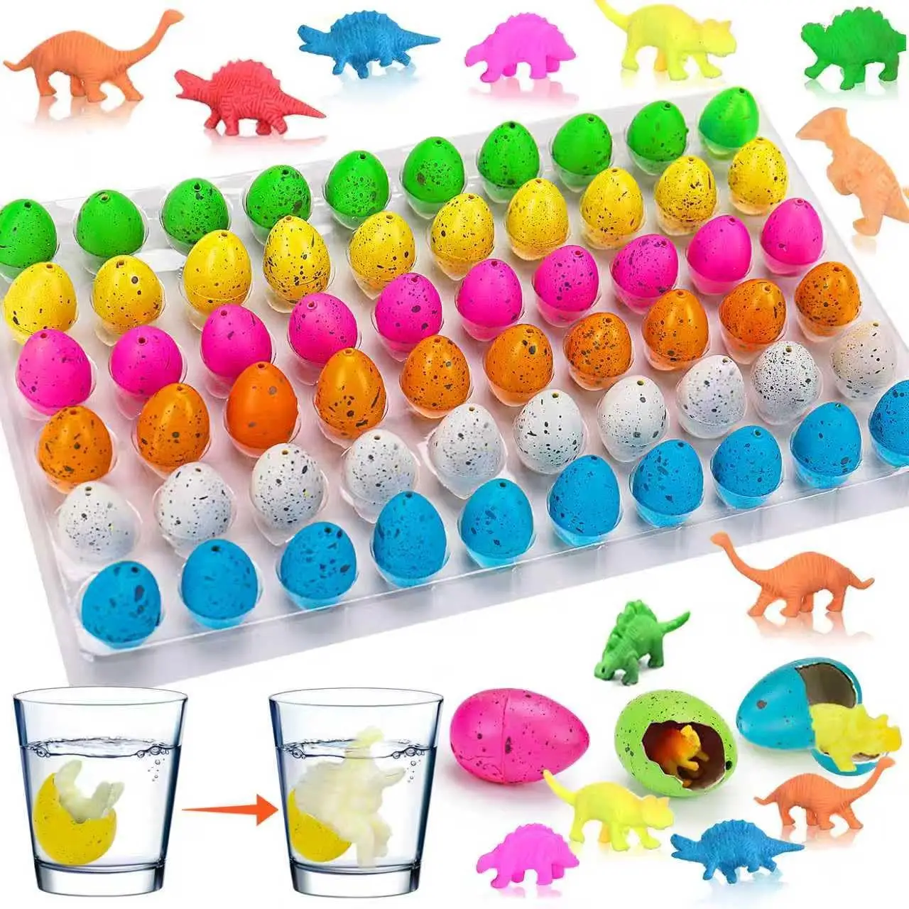 60PCS Small Hatching Dinosaur Eggs  Dinosaur Birthday Party Favors Easter Egg Fillers Goodie Bag Stuffers Classroom Carnival Prizes Bulk Pinata Novelty Grow in Water Dino Eggs with Toys Inside