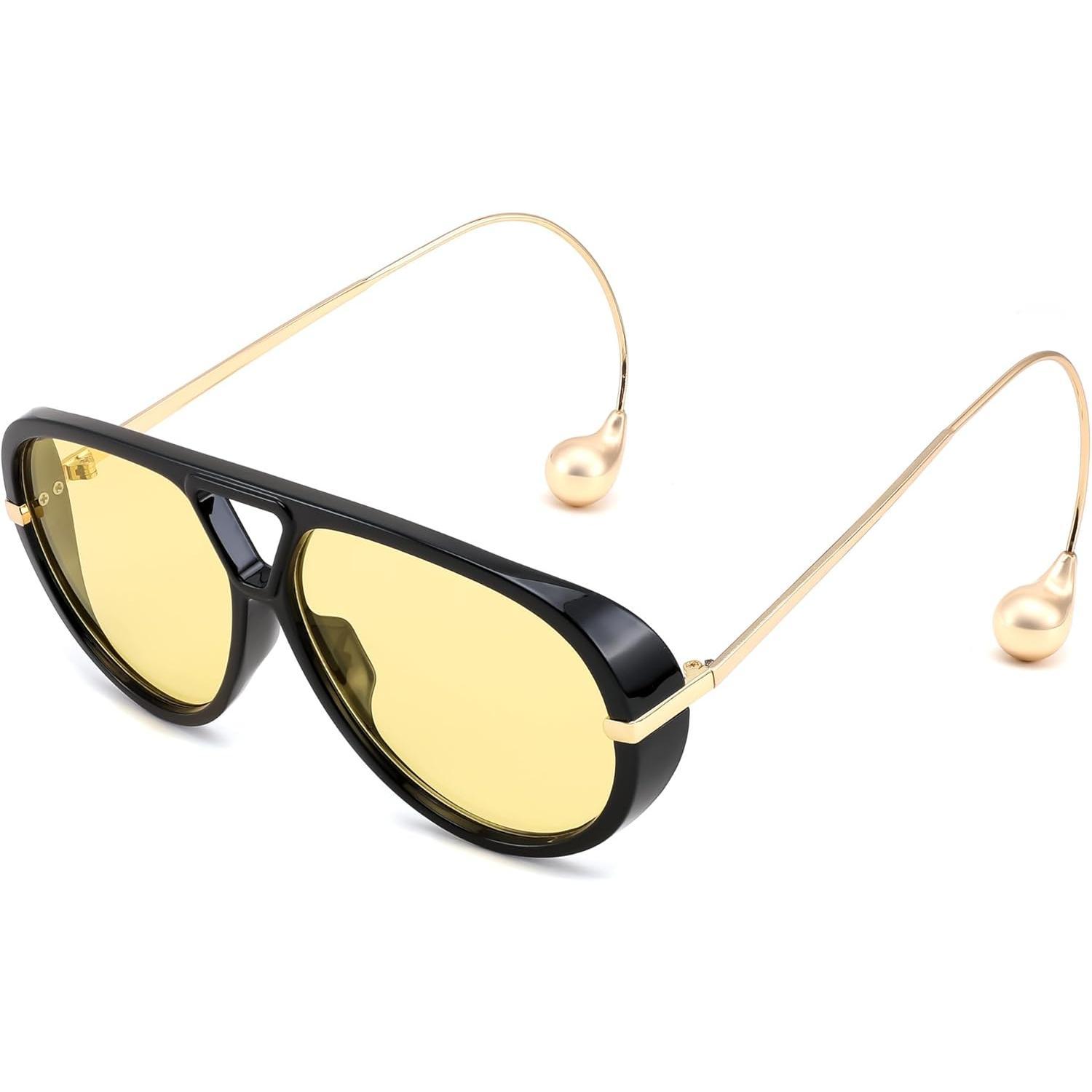 Oversized Aviator Sunglasses Gold Metal UV Protection Driving Fishing Amazon.com: IGnaef Tangle Free Polarized Aviator Sunglasses  main image 4