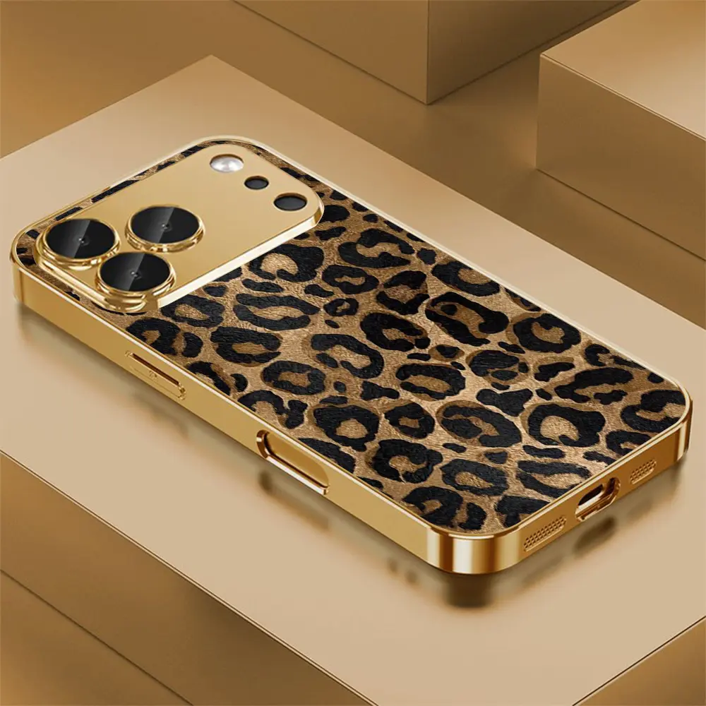 Vintage Leopard Print 2D Printed Pattern Phone Case,High Definition Glass Design Phone Protection Case, Suitable for iPhone 17 Pro Max 16 15 14 13 12 11 Samsung Galaxy S25 Ultra S24 S23 S22 S21 S20 A Series All Inclusive Phone Case-ZQ187