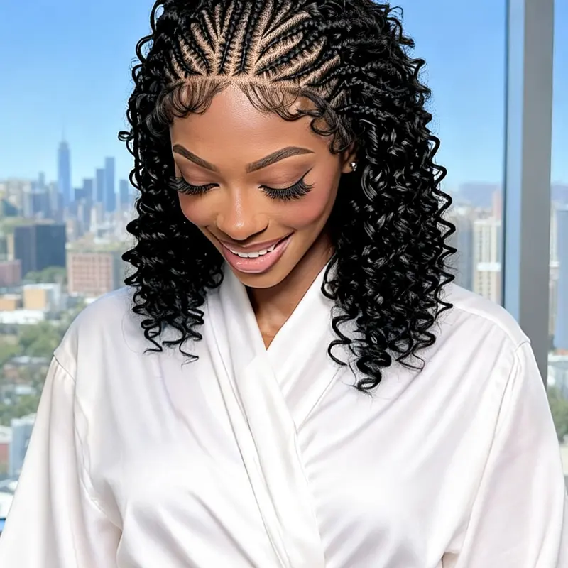 16 Inch Short Curly Ends Braids Wig, Synthetic Curly Wigs, Natural Hairline, Lightweight & Comfortable, Perfect for Daily Wear, Stylish and Easy to Maintain, Braided Hair Wigs