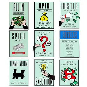 Inspirational Monopoly Hustle Canvas Wall Art Poster Set, Time Is Money Motivational Poster, Perfect Decor For Entrepreneur Man Cave Office & Gift For Business Owners