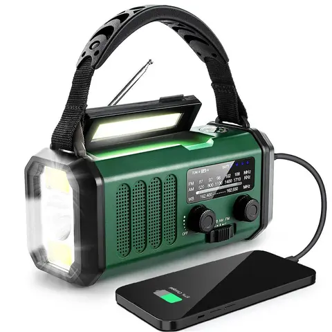 Solar Emergency Radio, 10000mAh Hand Crank Radio, Rechargeable NOAA AM FM Weather Radio with Flashlight & Reading Lighting Lamp, Phone Charger for Emergency