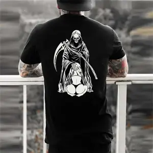 Classic Grim Reaper Graphic T-Shirt, Unisex Grunge Streetwear Tee in 100% Cotton, Casual Short Sleeve Photorealistic Top