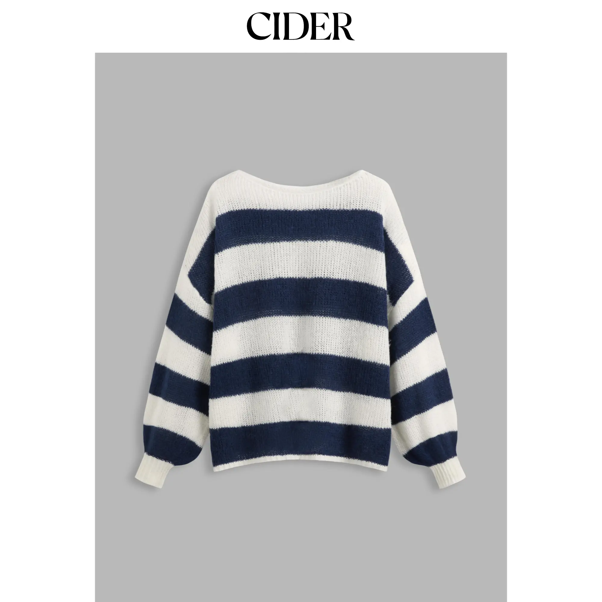 Cider Knit Boat Neckline Striped Long Sleeve Top
