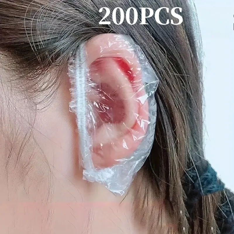 200Pcs Disposable Elastic Thick Clear Ear Covers Waterproof Shower Ear Caps For Hair Dye Bathing SPA Salon Ear Protection Sleeves Home Hotel Bathroom Beauty Salon Personal Care Supplies