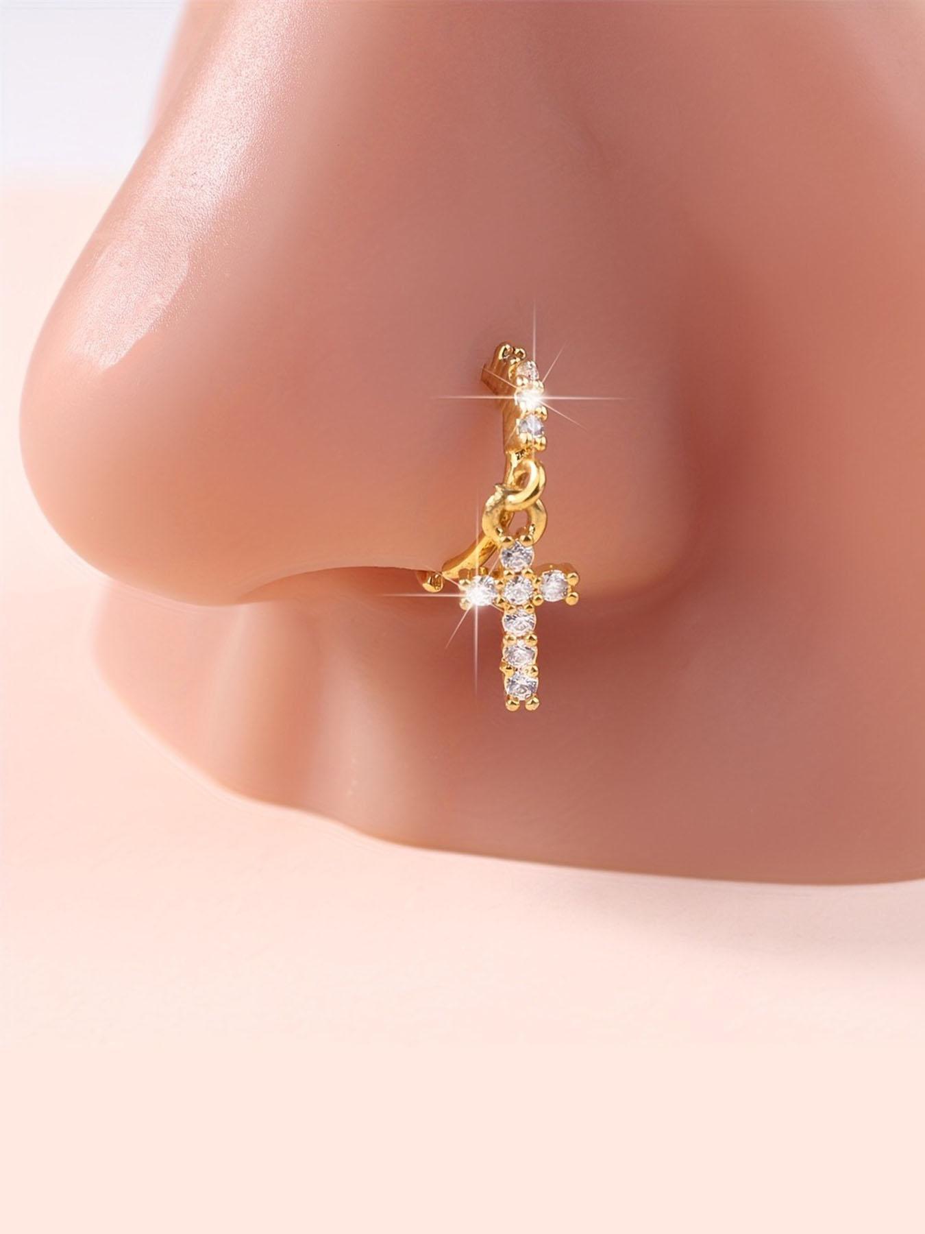 Unisex Rhinestone Decorated Nose Ring, Septum Ring, Elegant Round Nose Rings For Men And Women, Body Jewelry For Party