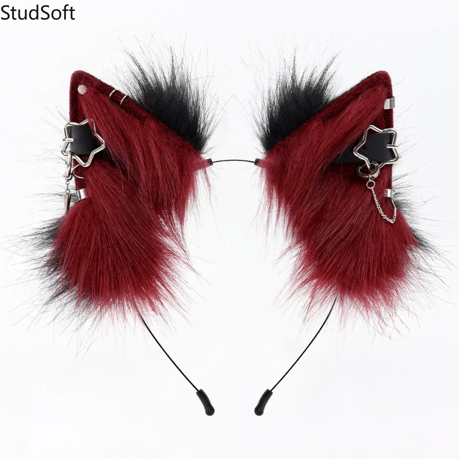 Gothic Punk Faux Fur Cat Ears Headband, Vintage Star Rings Fluffy Wolf Hairband, Cute Headwear Multi Color for Halloween Costume Party Accessories, Halloween Party, Faux Fur Ears