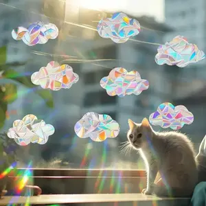 2026 New 8/12Pcs Rainbow Cloud Static Window Film Sun Catcher, Colorful PVC Anti-Bird Collision Window Stickers, mpliant Home Window Decor Supplies