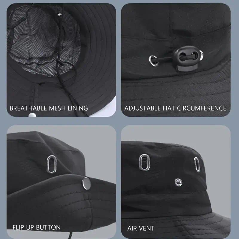 Good osierds Summer UPF 50+ Sun Protection Hat with Neck Flap & Detachable Face Mask, Wide Brim Bucket Hat for Men Women, Breathable 360° UV Block Fishing Safari Beach Hiking Camping Outdoor Gear