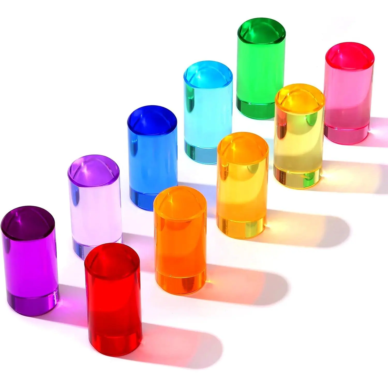 10 PCS Rainbow Acrylic Blocks, Crystal Lucite Gem Cubes for Kids, Highly Transparent Colored Acrylic Cylinder Building Blocks, Educational Sensory Learning Toys