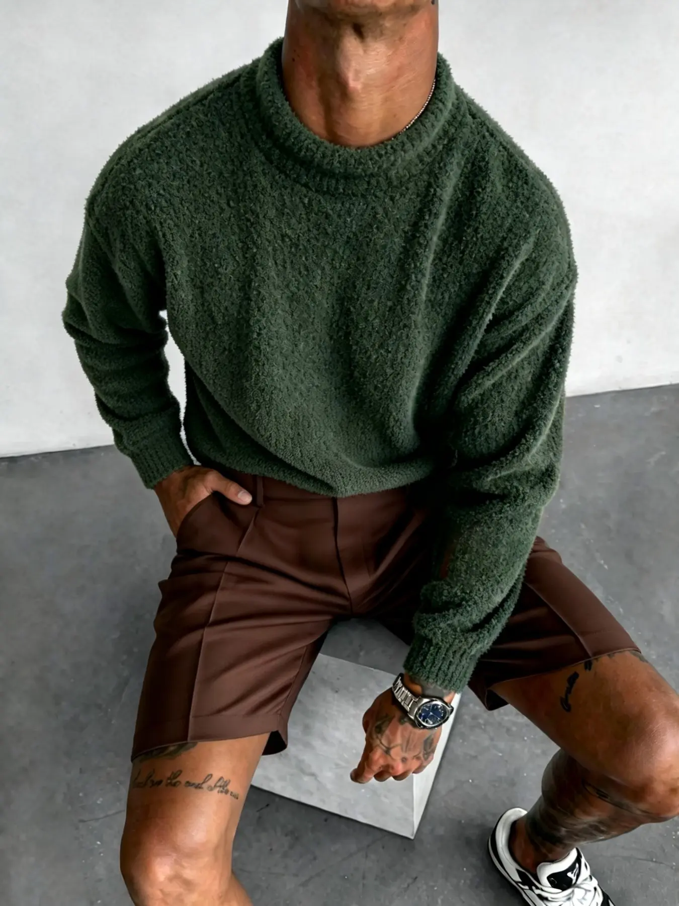 Men's Fashion Casual Fuzzy Ribbed Design Pullover Sweater, Essential Outerwear for Fall & Winter, Versatile Layering Piece