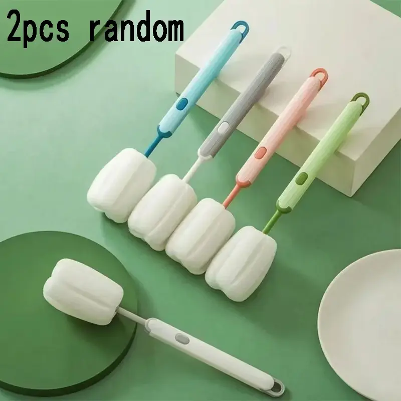 Long-Handled Sponge Cup Brush, 360° No Dead Angles, Random Style, Multi-Color, Hanging Drainage, Home Use, Bottle & Glass Cleaner