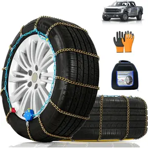 AutoFixing Auto Tire Chains for SUV & Pickup, 3.7mm Twisted Alloy Steel with Titanium Wear Resistance, Low Profile, 1-Minute Quick Installation, Auto-Fixing Device, Set of 2 (HLN140) with Anti-Slip Gloves