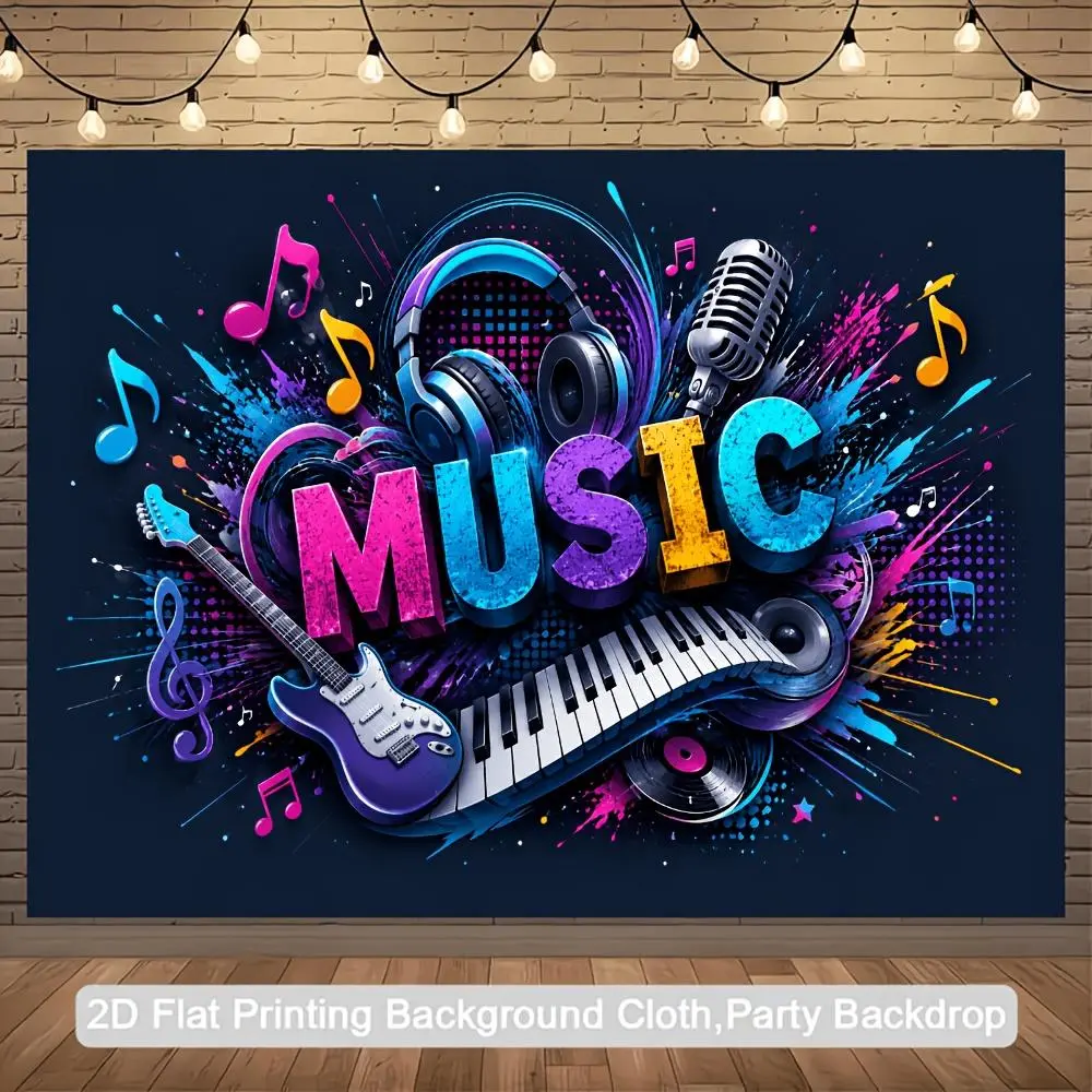 2D Musical Colors Polyester Fabric Photography Backdrop - HD Digitally Printed, Soft, Lightweight Foldable Cloth for Glam Look Party Events, Portrait Shooting