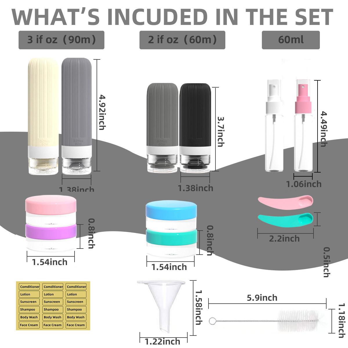 Travel Silicone Shampoo and Shower Gel Bottles Set, Leak-Proof Portable Toiletry Containers, Refillable Travel Bottles for Shampoo, Conditioner, Soap, Camping, Vacation, & Business Trip Essential