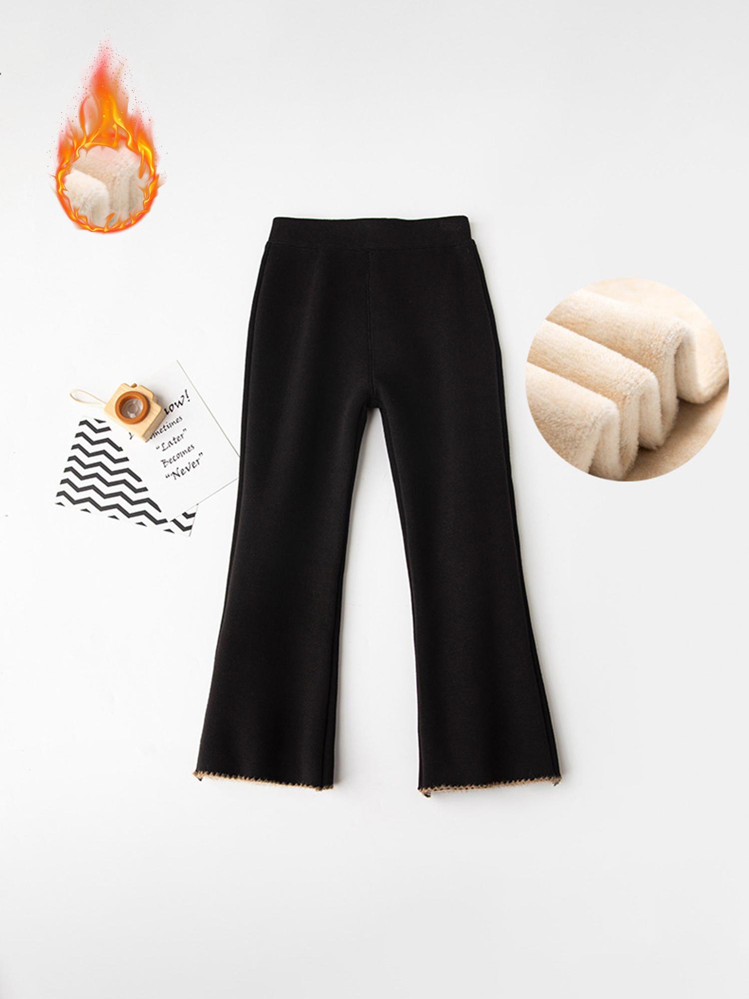 Girls' Fleece-Lined Thickened Flared Pants - Korean-Style Slim-Fit Winter Warmth with Elastic Waist & Flared Leg, Soft Fleece Lining, Loose Fit Casual Pants for Fall/Winter, Solid (Candy-Colored Options Available) - Everyday & Special Occasion Outfi