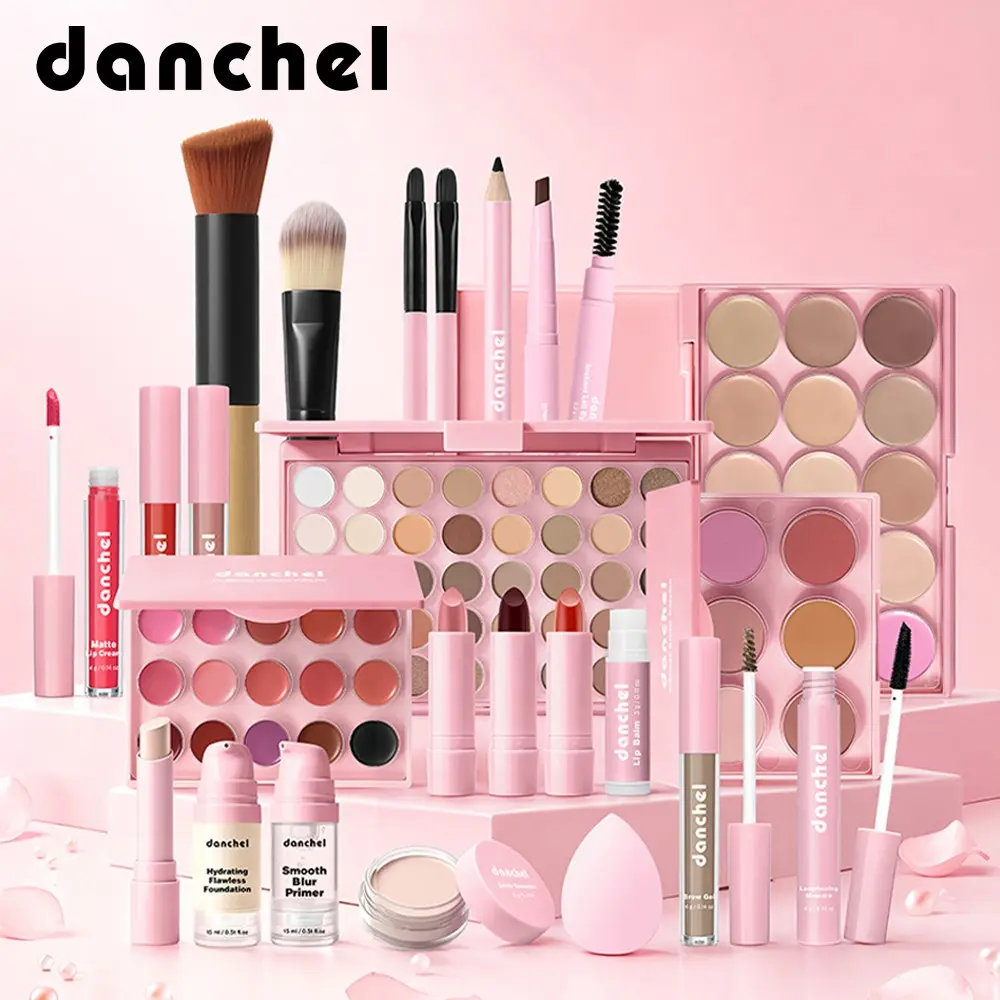 danchel All-in-One Beginner Full Face Makeup Kit, Beauty Set, Complete Cosmetic Set with Foundation, Concealer, Contour, Blush, Eye & Lip Makeup, Comes with Makeup Tools & Storage Bag, Portable for On-the-Go