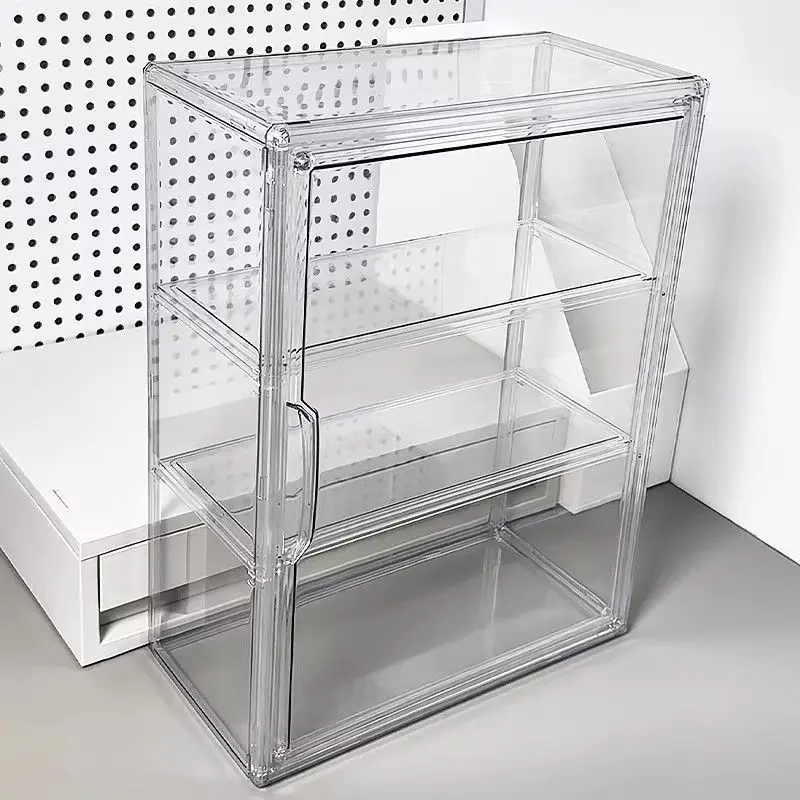 No-installation heavy-duty three-layer transparent acrylic display cabinet with magnetic doors — a dedicated transparent display cabinet for stores, home offices, and collectibles, featuring a space-saving modern design Display Curio Cabinet