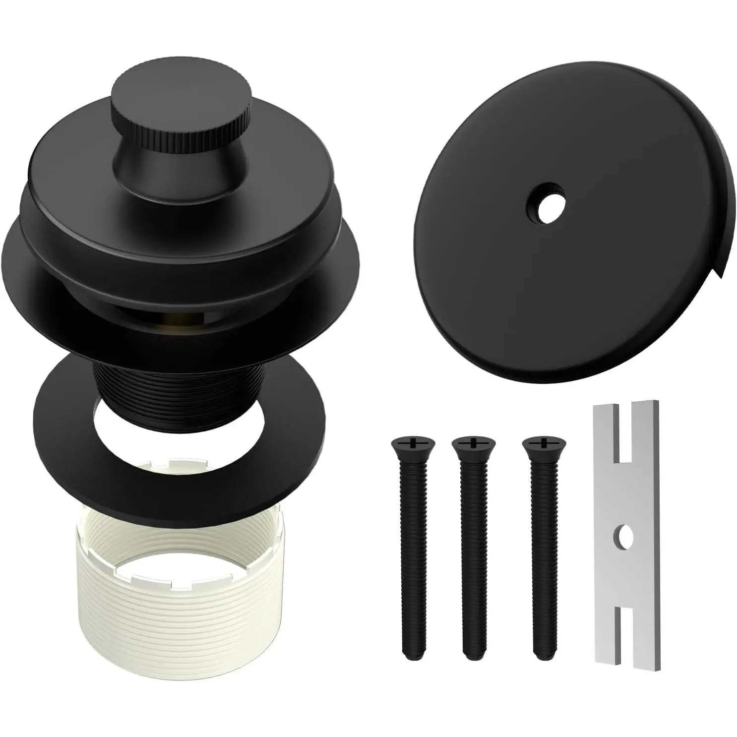 Matte Black Lift and Turn Tub Drain Trim Set with 1-Hole Overflow Cover, Bathtub Drain Kit Overflow Drain Stopper Replacement