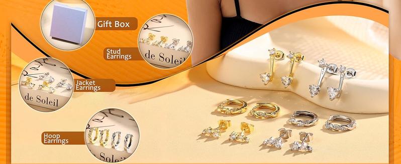 Jstyle 3 Pairs 925 Sterling Silver Earrings for Women Grils Hypoallergenic Silver/Gold Stud Hoops Earrings Set Dainty Studs Huggies Earings Flower Butterfly Earrings Sets for Multiple Piercings