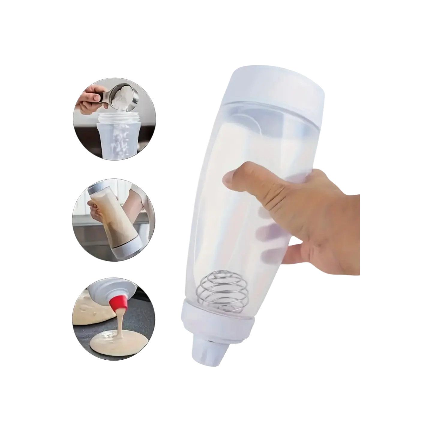 33oz Reusable Kitchen Silicone Pancake Batter Mixer & Dispenser - Baking Tool with Whisk Ball, Stand Base, Leak-Proof Sealing Ring, Dishwasher Safe, Heat Resistant, Minimal Cleanup for Pancakes, Crepes